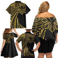 Hawaii And Philippines Family Matching Off Shoulder Short Dress and Hawaiian Shirt Kanaka Maoli With Tribal Sun Together Gold LT05 - Polynesian Pride