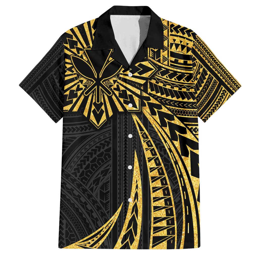 Hawaii And Philippines Family Matching Off Shoulder Short Dress and Hawaiian Shirt Kanaka Maoli With Tribal Sun Together Gold LT05 Dad's Shirt - Short Sleeve Gold - Polynesian Pride