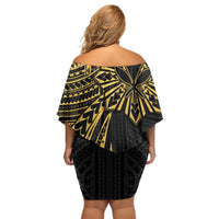 Hawaii And Philippines Family Matching Off Shoulder Short Dress and Hawaiian Shirt Kanaka Maoli With Tribal Sun Together Gold LT05 - Polynesian Pride