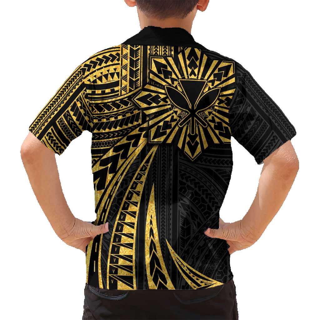 Hawaii And Philippines Family Matching Puletasi and Hawaiian Shirt Kanaka Maoli With Tribal Sun Together Gold LT05 - Polynesian Pride