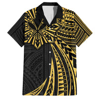 Hawaii And Philippines Family Matching Puletasi and Hawaiian Shirt Kanaka Maoli With Tribal Sun Together Gold LT05 Dad's Shirt - Short Sleeve Gold - Polynesian Pride