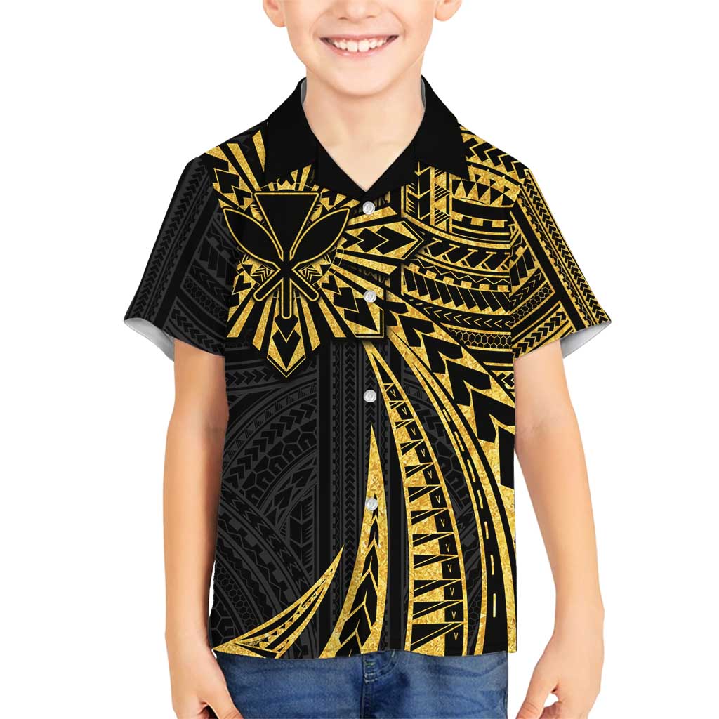 Hawaii And Philippines Family Matching Puletasi and Hawaiian Shirt Kanaka Maoli With Tribal Sun Together Gold LT05 Son's Shirt Gold - Polynesian Pride