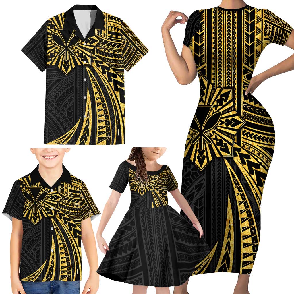 Hawaii And Philippines Family Matching Short Sleeve Bodycon Dress and Hawaiian Shirt Kanaka Maoli With Tribal Sun Together Gold LT05 - Polynesian Pride