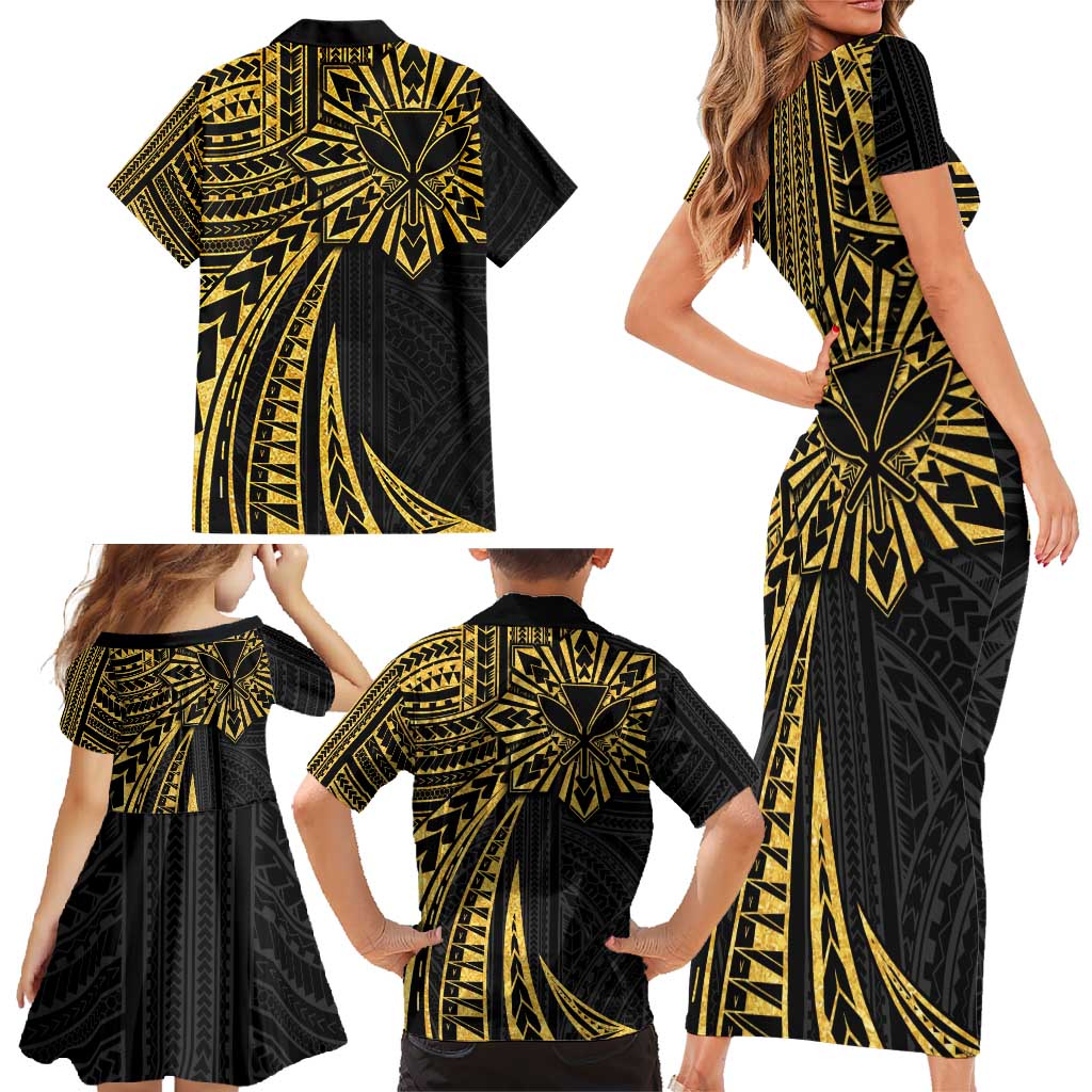 Hawaii And Philippines Family Matching Short Sleeve Bodycon Dress and Hawaiian Shirt Kanaka Maoli With Tribal Sun Together Gold LT05 - Polynesian Pride