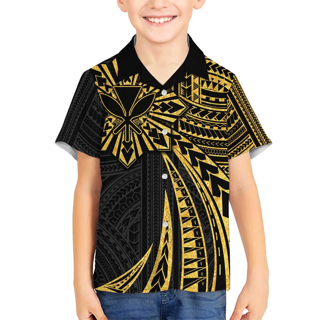 Hawaii And Philippines Family Matching Short Sleeve Bodycon Dress and Hawaiian Shirt Kanaka Maoli With Tribal Sun Together Gold LT05 Son's Shirt Gold - Polynesian Pride