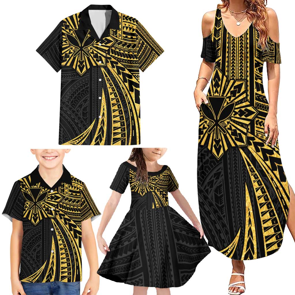 Hawaii And Philippines Family Matching Summer Maxi Dress and Hawaiian Shirt Kanaka Maoli With Tribal Sun Together Gold LT05 - Polynesian Pride