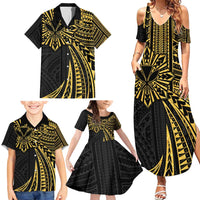 Hawaii And Philippines Family Matching Summer Maxi Dress and Hawaiian Shirt Kanaka Maoli With Tribal Sun Together Gold LT05 - Polynesian Pride