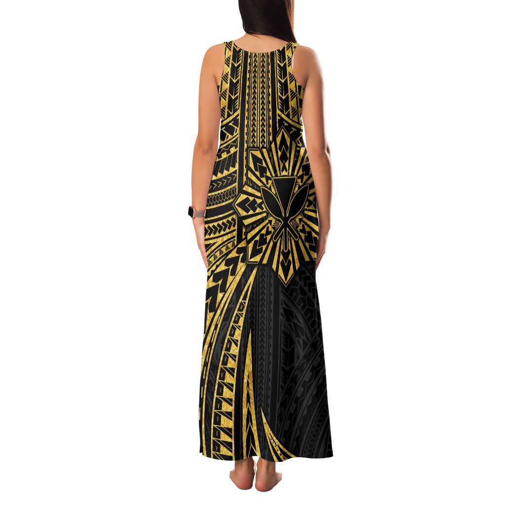 Hawaii And Philippines Family Matching Tank Maxi Dress and Hawaiian Shirt Kanaka Maoli With Tribal Sun Together Gold LT05 - Polynesian Pride