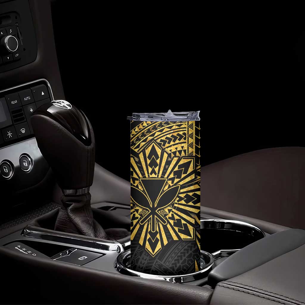 Hawaii And Philippines Skinny Tumbler Kanaka Maoli With Tribal Sun Together Gold LT05 - Polynesian Pride
