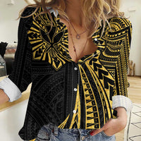 Hawaii And Philippines Women Casual Shirt Kanaka Maoli With Tribal Sun Together Gold LT05 Female Gold - Polynesian Pride