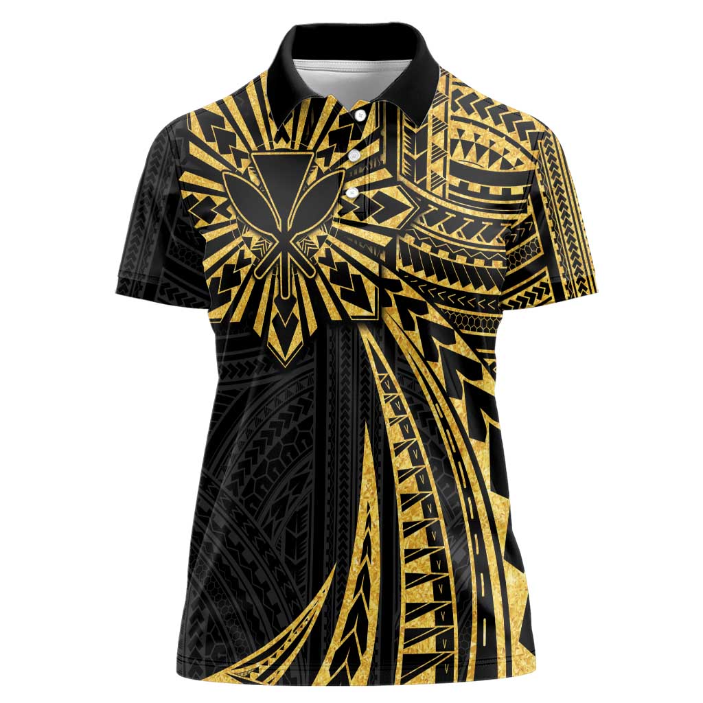 Hawaii And Philippines Women Polo Shirt Kanaka Maoli With Tribal Sun Together Gold LT05 Female Gold - Polynesian Pride