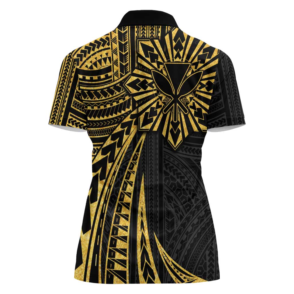 Hawaii And Philippines Women Polo Shirt Kanaka Maoli With Tribal Sun Together Gold LT05 - Polynesian Pride