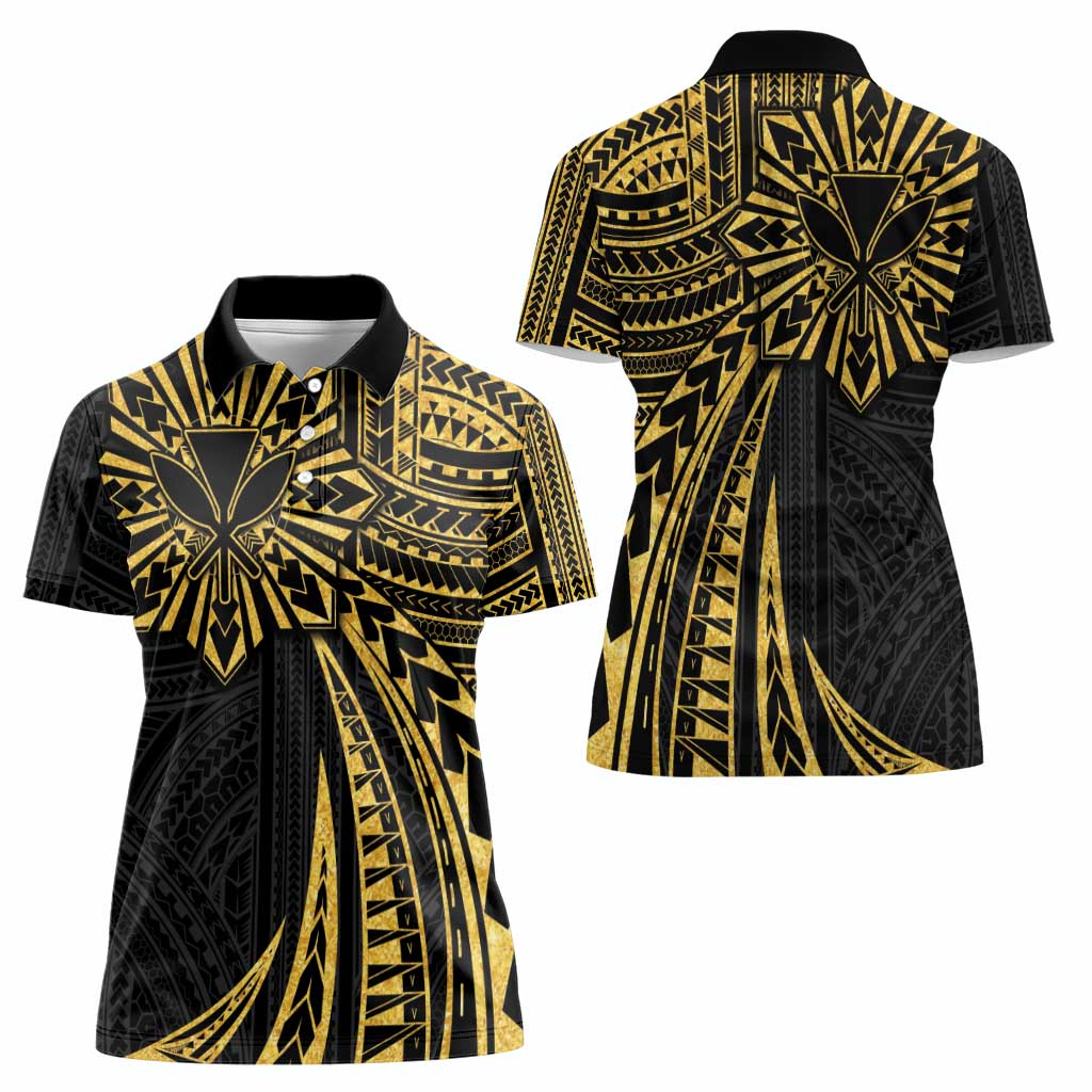 Hawaii And Philippines Women Polo Shirt Kanaka Maoli With Tribal Sun Together Gold LT05 - Polynesian Pride