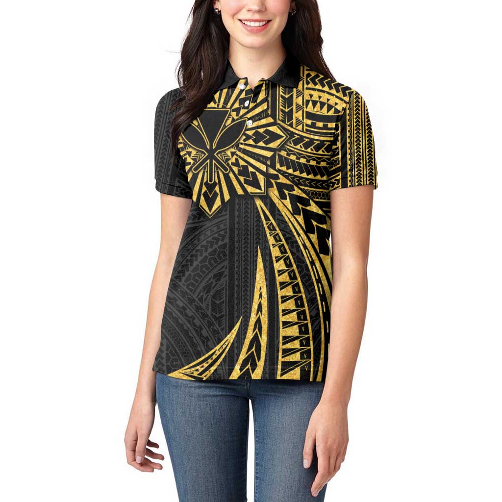 Hawaii And Philippines Women Polo Shirt Kanaka Maoli With Tribal Sun Together Gold LT05 - Polynesian Pride