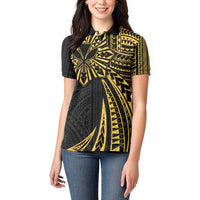 Hawaii And Philippines Women Polo Shirt Kanaka Maoli With Tribal Sun Together Gold LT05 - Polynesian Pride