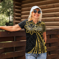 Hawaii And Philippines Women Polo Shirt Kanaka Maoli With Tribal Sun Together Gold LT05 - Polynesian Pride