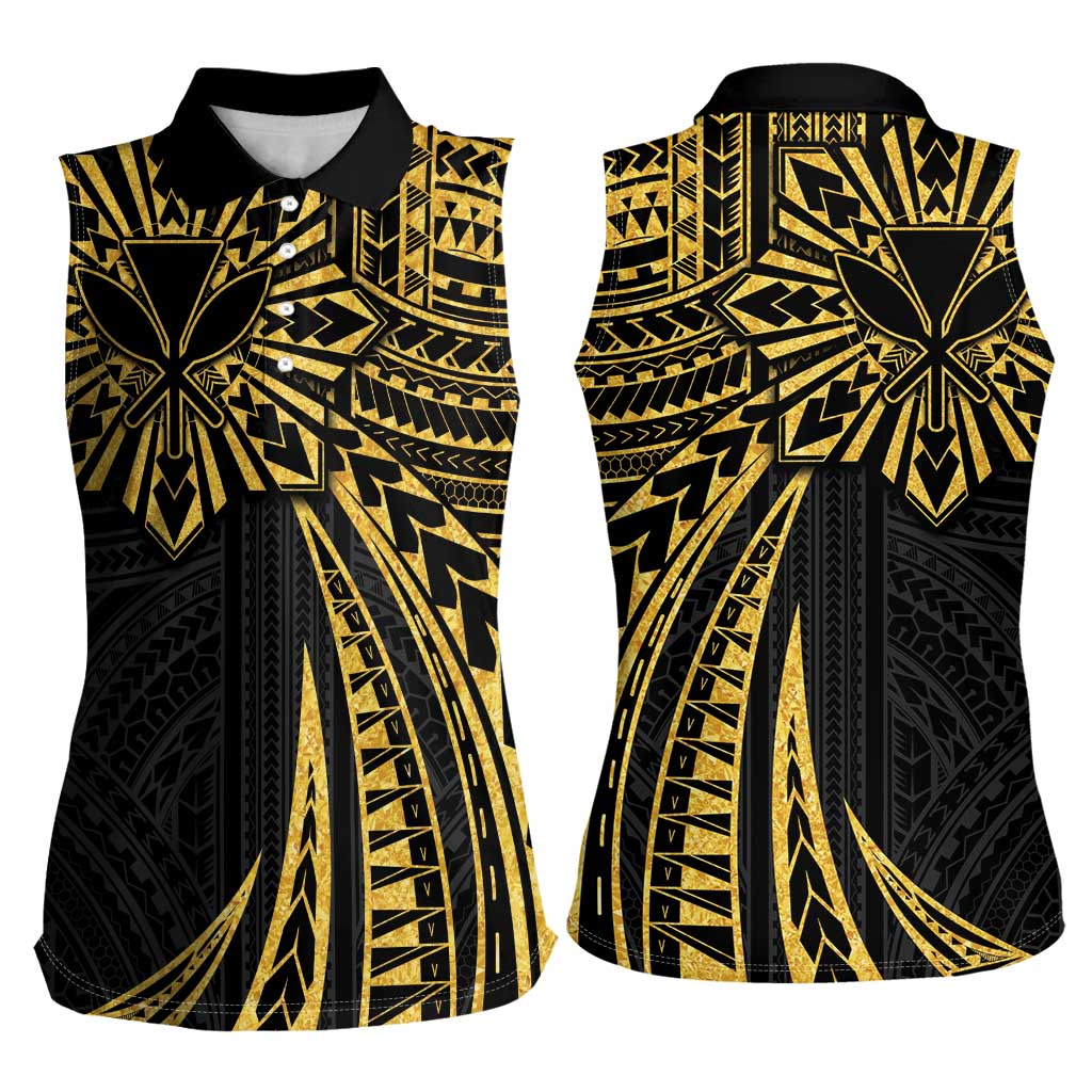 Hawaii And Philippines Women Sleeveless Polo Shirt Kanaka Maoli With Tribal Sun Together Gold LT05 - Polynesian Pride