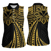 Hawaii And Philippines Women Sleeveless Polo Shirt Kanaka Maoli With Tribal Sun Together Gold LT05 - Polynesian Pride