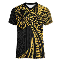 Hawaii And Philippines Women V-Neck T-Shirt Kanaka Maoli With Tribal Sun Together Gold LT05 Female Gold - Polynesian Pride