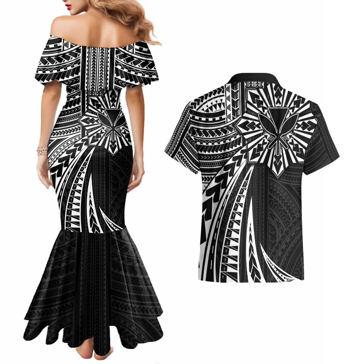 Hawaii And Philippines Couples Matching Mermaid Dress and Hawaiian Shirt Kanaka Maoli With Tribal Sun Together Black LT05 - Polynesian Pride