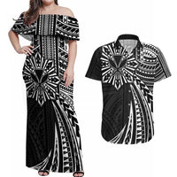 Hawaii And Philippines Couples Matching Off Shoulder Maxi Dress and Hawaiian Shirt Kanaka Maoli With Tribal Sun Together Black LT05 Black - Polynesian Pride