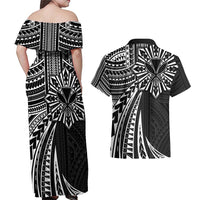 Hawaii And Philippines Couples Matching Off Shoulder Maxi Dress and Hawaiian Shirt Kanaka Maoli With Tribal Sun Together Black LT05 - Polynesian Pride