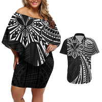 Hawaii And Philippines Couples Matching Off Shoulder Short Dress and Hawaiian Shirt Kanaka Maoli With Tribal Sun Together Black LT05 Black - Polynesian Pride
