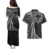Hawaii And Philippines Couples Matching Puletasi and Hawaiian Shirt Kanaka Maoli With Tribal Sun Together Black LT05 - Polynesian Pride