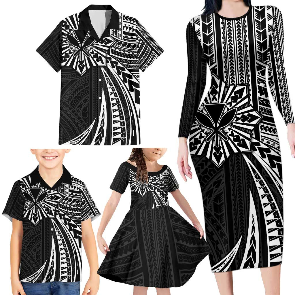 Hawaii And Philippines Family Matching Long Sleeve Bodycon Dress and Hawaiian Shirt Kanaka Maoli With Tribal Sun Together Black LT05 - Polynesian Pride