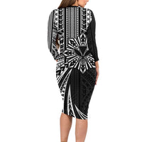 Hawaii And Philippines Family Matching Long Sleeve Bodycon Dress and Hawaiian Shirt Kanaka Maoli With Tribal Sun Together Black LT05 - Polynesian Pride