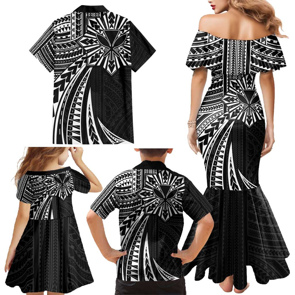Hawaii And Philippines Family Matching Mermaid Dress and Hawaiian Shirt Kanaka Maoli With Tribal Sun Together Black LT05 - Polynesian Pride