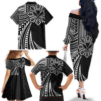 Hawaii And Philippines Family Matching Off The Shoulder Long Sleeve Dress and Hawaiian Shirt Kanaka Maoli With Tribal Sun Together Black LT05 - Polynesian Pride
