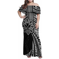 Hawaii And Philippines Family Matching Off Shoulder Maxi Dress and Hawaiian Shirt Kanaka Maoli With Tribal Sun Together Black LT05 Mom's Dress Black - Polynesian Pride