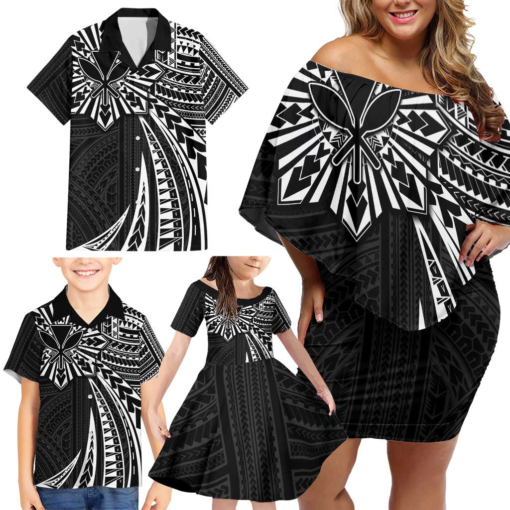 Hawaii And Philippines Family Matching Off Shoulder Short Dress and Hawaiian Shirt Kanaka Maoli With Tribal Sun Together Black LT05 - Polynesian Pride