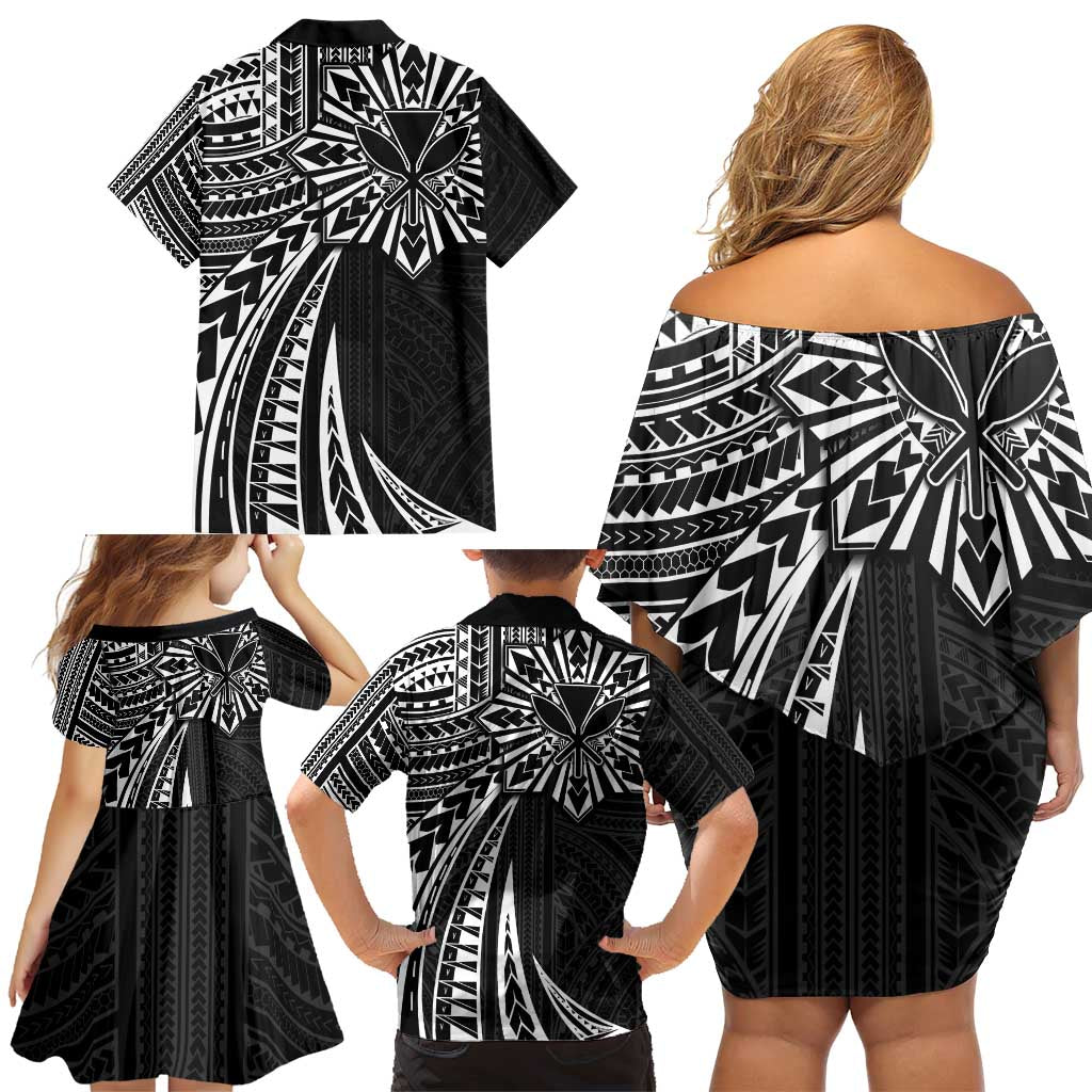 Hawaii And Philippines Family Matching Off Shoulder Short Dress and Hawaiian Shirt Kanaka Maoli With Tribal Sun Together Black LT05 - Polynesian Pride