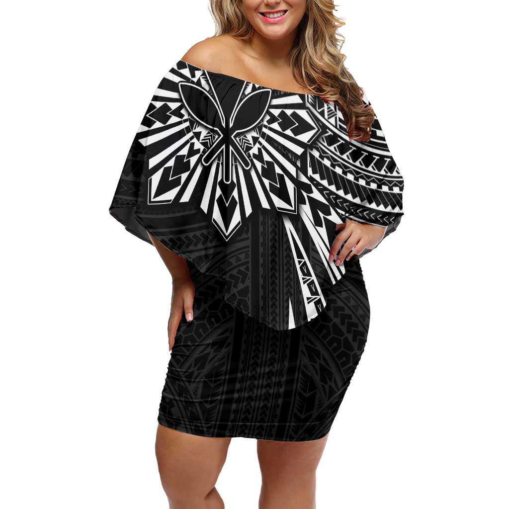 Hawaii And Philippines Family Matching Off Shoulder Short Dress and Hawaiian Shirt Kanaka Maoli With Tribal Sun Together Black LT05 Mom's Dress Black - Polynesian Pride