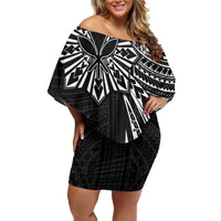 Hawaii And Philippines Family Matching Off Shoulder Short Dress and Hawaiian Shirt Kanaka Maoli With Tribal Sun Together Black LT05 Mom's Dress Black - Polynesian Pride