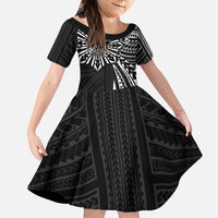 Hawaii And Philippines Family Matching Puletasi and Hawaiian Shirt Kanaka Maoli With Tribal Sun Together Black LT05 Daughter's Dress Black - Polynesian Pride