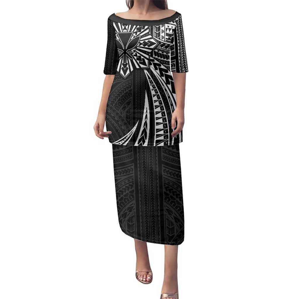 Hawaii And Philippines Family Matching Puletasi and Hawaiian Shirt Kanaka Maoli With Tribal Sun Together Black LT05 Mom's Dress Black - Polynesian Pride