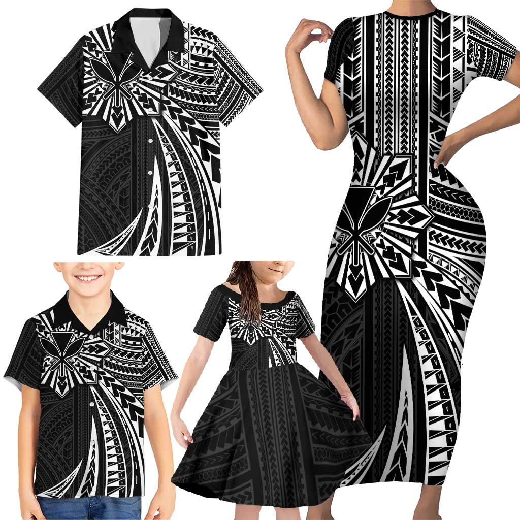 Hawaii And Philippines Family Matching Short Sleeve Bodycon Dress and Hawaiian Shirt Kanaka Maoli With Tribal Sun Together Black LT05 - Polynesian Pride
