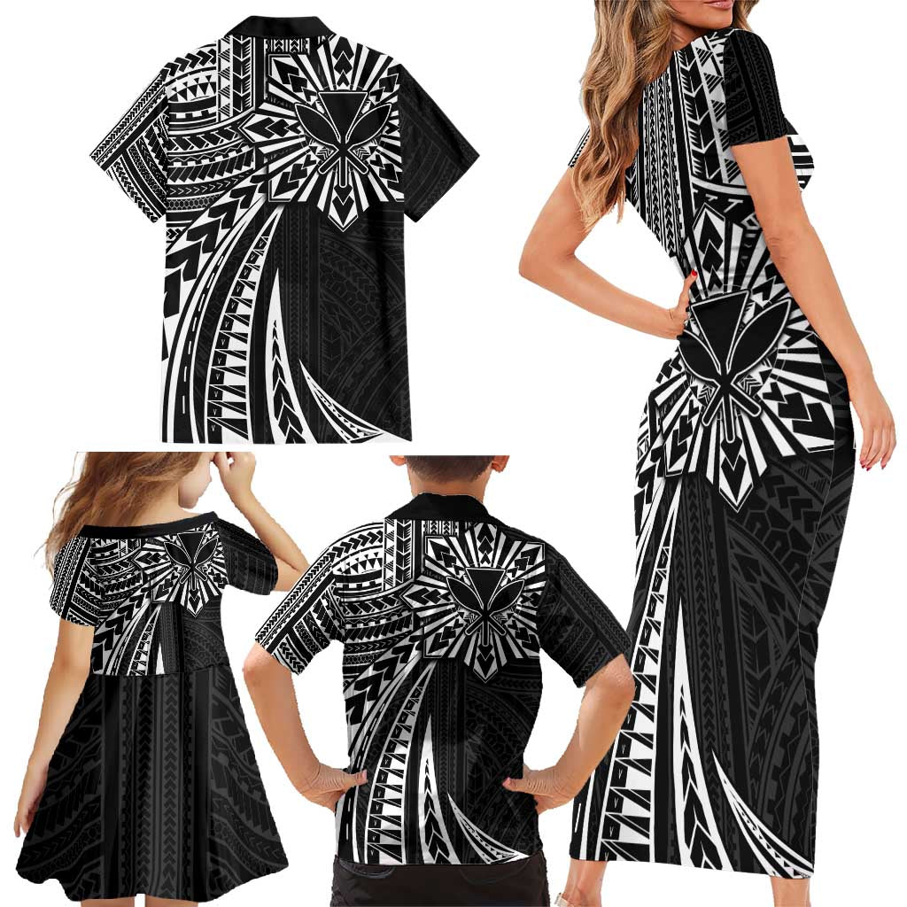 Hawaii And Philippines Family Matching Short Sleeve Bodycon Dress and Hawaiian Shirt Kanaka Maoli With Tribal Sun Together Black LT05 - Polynesian Pride