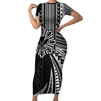 Hawaii And Philippines Family Matching Short Sleeve Bodycon Dress and Hawaiian Shirt Kanaka Maoli With Tribal Sun Together Black LT05 Mom's Dress Black - Polynesian Pride