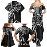 Hawaii And Philippines Family Matching Summer Maxi Dress and Hawaiian Shirt Kanaka Maoli With Tribal Sun Together Black LT05 - Polynesian Pride
