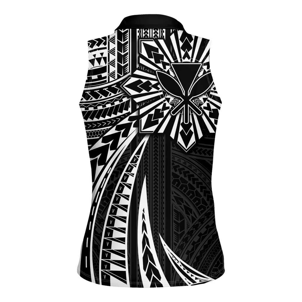 Hawaii And Philippines Women Sleeveless Polo Shirt Kanaka Maoli With Tribal Sun Together Black LT05 - Polynesian Pride