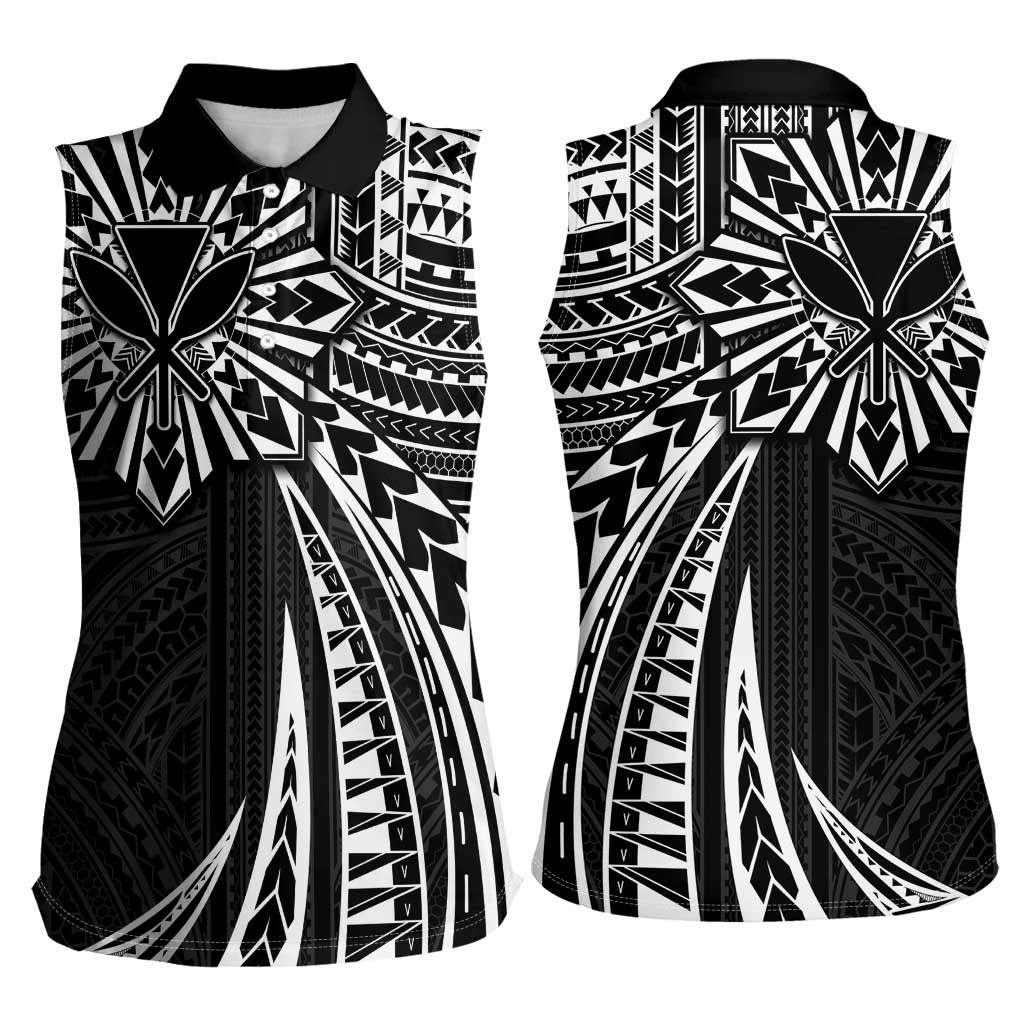 Hawaii And Philippines Women Sleeveless Polo Shirt Kanaka Maoli With Tribal Sun Together Black LT05 - Polynesian Pride