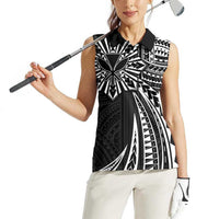 Hawaii And Philippines Women Sleeveless Polo Shirt Kanaka Maoli With Tribal Sun Together Black LT05 - Polynesian Pride