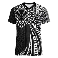 Hawaii And Philippines Women V-Neck T-Shirt Kanaka Maoli With Tribal Sun Together Black LT05 Female Black - Polynesian Pride