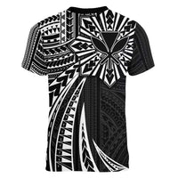 Hawaii And Philippines Women V-Neck T-Shirt Kanaka Maoli With Tribal Sun Together Black LT05 - Polynesian Pride