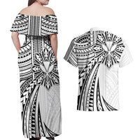 Hawaii And Philippines Couples Matching Off Shoulder Maxi Dress and Hawaiian Shirt Kanaka Maoli With Tribal Sun Together White LT05 - Polynesian Pride