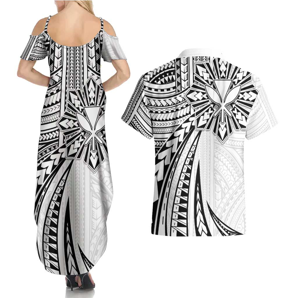 Hawaii And Philippines Couples Matching Summer Maxi Dress and Hawaiian Shirt Kanaka Maoli With Tribal Sun Together White LT05 - Polynesian Pride